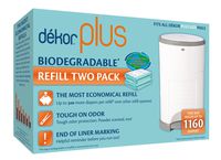 Dekor Plus Diaper Pail Biodegradable Refills | 2 Count | Most Economical Refill System | Quick and Simple to Replace | No Preset Bag Size - Use Only What You Need | Exclusive End-of-Liner Marking