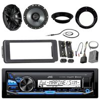 Marine Radio Stereo Receiver Bundle with 2 X Kicker 46CSC674 6-3/4" CS-Series Black Car Speakers, Scosche Adapter Dash Kit with Handle Bar Control Module + Enrock Wire Antenna