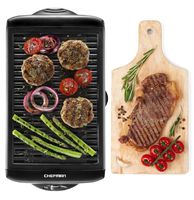 Chefman Electric Smokeless Indoor Grill w/ Non-Stick Cooking Surface & Adjustable Temperature Knob from Warm to Sear for Customized BBQ Grilling, Dishwasher Safe Removable Water Tray, Black