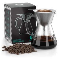 Pour Over Coffee Dripper - Coffee Gator Paperless Pour Over Coffee Maker - Stainless Steel Filter and BPA-Free Glass Carafe - Flavor Unlocking Hand Drip Brewer - 14oz