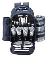 apollo walker TAWA Picnic Set Backpack for 4 with Cooler Compartment,Detachable Bottle/Wine Holder Including Large Picnic Blanket(45"x 53") for Picnic Family and Lovers Gifts,Outdoor,BBQ Time (Blue)