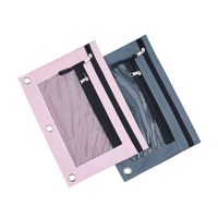 3 Rings Binder Pencil Pouch with Black Dismountable Zipper Puller, Pencil Case with Double Pocket and Mesh Window (Balck& Pink 2pack)