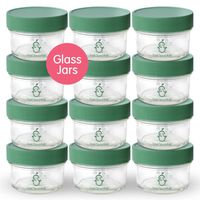 Glass Baby Food Storage Containers | Set of 12 | 4oz Glass Baby Food Jars with Lids | Freezer Storage | Reusable Small Glass Baby Food Containers | Microwave & Dishwasher Safe | for Babies & Infants