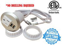 Desktop Power Grommet Outlet Data Center, 2" or 3" Hole No Drilling Required, 2 Outlet W/2 USB Ports(FREE RETURN) (SILVER- 2" (No Drilling Required- 6ft Power Cord))