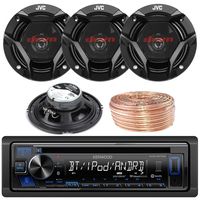 Kenwood KDCBT23 Car CD Player Receiver Bluetooth USB AUX Radio - Bundle Combo with 4X JVC CSDR620 6.5" Inch 300-Watt 2-Way Black Audio Coaxial Speakers + Enrock 50 Feet 18-Gauge Speaker Wire