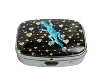Baoquan Custom Silver Square Glass Pill Case Medicine Vitamin Organizer Pocket Decoration Gift (Blue Gecko)