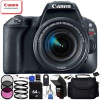 Canon EOS Rebel SL2 DSLR Camera with 18-55mm Lens (Black) - 12PC Accessory Bundle Includes 64GB SD Memory Card + 3 Piece Filter Kit + High Power Automatic Flash with LED Video Light + More