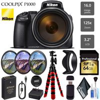 Nikon COOLPIX P1000 Digital Camera 16MP 125x Optical Zoom & Build in Wi-Fi + UV CP FLD Filter Kit - International Version