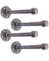 Rustic Pipe Decor Industrial Shelf Brackets - Set of Four, Black Iron Fittings, Flanges and Pipes for Custom Floating Shelves, Vintage Furniture Decorations, Wall Mounted Hanging DIY Bracket (10")