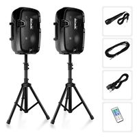 Powered PA Speaker System Active & Passive Bluetooth Loudspeakers Kit with 8 Inch Speakers, Wired Microphone, MP3/USB/SD/AUX Readers, Speaker Stands- PYLE PPHP849KT.5