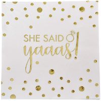 100 Engagement Wedding Napkins She Said Yaaas Paper Luncheon Napkin 3-Ply White with Metallic Gold Foil Dot for Bridal Shower Wedding Reception Bachelorette Party Decorations by Gift Boutique