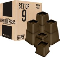 Utopia Bedding Adjustable Bed Furniture Risers Pack - 3, 5 or 8 Inch Heavy Duty Risers for Sofa, Table, and Chair - (Bulk Pack of 9 x 8 Pieces - Brown)