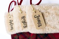 PERSONALIZED STOCKING or GIFT NAME TAGS / 3.5" x 1.75" Reusable Rustic Christmas Burlap Name Tags/Stocking Custom Order Personalized Tags Names Hanging/Unique Christmas Gift Name Tag Reusable