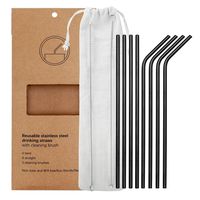 YIHONG Set of 8 Stainless Steel Metal Straws 8.5'' Reusable Drinking Straws For 20oz Tumblers Yeti 6mm Diameter Black (4 Straight + 4 Bent + 2 Brushes)