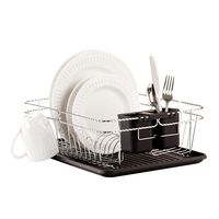 KITCHEN DETAILS 3 Piece Countertop Twisted Chrome Dish Drying Rack with Cutlery Basket and Drainboard Tray, Black