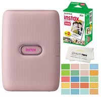 Fujifilm Instax Mini Link Smartphone Printer Plus Fujifilm Instax Mini Films 20 Pack. Plus Stickers. Bonus All-Purpose Microfiber Cloth (Pink)