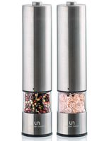 Electric Salt and Pepper Grinder Set - Battery Operated Stainless Steel Mill with Light (Pack of 2 Mills) - Automatic One Handed Operation - Electronic Adjustable Shakers - Ceramic Grinders