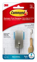 Command Bath Hook, Small, Satin Nickel, 1-Hook, 2-Small Water-Resistant Strips (BATH33-SN-ES)