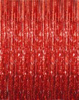 GOER 3.2 ft x 9.8 ft Metallic Tinsel Foil Fringe Curtains for Party Photo Backdrop Wedding Decor (2 Pcs, Red)