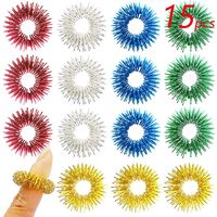 FRIMOONY 15pcs Spiky Sensory Rings, Finger Massager Roller, Silent Fidget Toy for ADHD, Autism, Stress Relief, 5 Colors