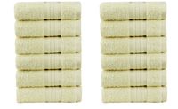 COTTON CRAFT Ultra Soft 12 Pack Wash Cloths 12x12 Ivory Weighs 2 Ounces Each - 100% Pure Ringspun Cotton - Luxurious Rayon Trim - Ideal for Everyday use - Easy Care Machine wash