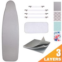SUNKLOOF Silicone Coating Ironing Board Cover and Pad Resists Scorching and Staining Ironing Board Cover with Elasticized Edges and Pad 15"x54" 4 Fasteners and 1 Large Protective Scorch Mesh Cloth