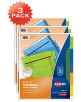 Avery 5-Tab Plastic Binder Dividers, Insertable Multicolor Big Tabs, 3 Sets (11900)