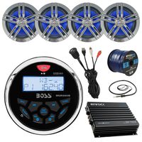 16'-25' Bay Boat Marine System Includes: Bluetooth Receiver, 4 x 6.5" Water-Resistant Speakers, 4-Channel Amplifier, 50ft Speaker Wire, Antenna, USB Aux Interface Mount