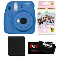 Fujifilm Instax Mini 9 (Cobalt Blue) w/ Shiny Star Film (1-PK) & Photo Wallet