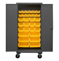 Durham HDCM36-30-95 Lockable Mobile Cabinet with 30 Yellow Hook-On Bins, 36" Wide, 12 Gauge