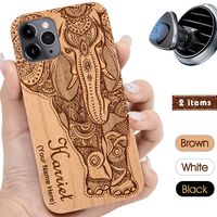 iProductsUS Customized Wood Phone Case Compatible with iPhone 11 Pro Max and Magnetic Mount, Elephant and Personalized Name Engraved in USA, Metal Plate Built-in, TPU Bumper Protective Cover (6.5")