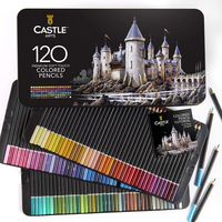 Castle Art Supplies 120 Colored Pencil Set for artists, featuring 'soft series' core for expert layering, blending and shading; perfect for coloring books and classroom