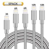 iPhone Charger, Neatlo MFi Certified Lightning Cable 5Pack [3/6/6/10/10FT] Extra Long Nylon Braided USB Charging Cord Compatible iPhone Xs/Max/XR/X/8/8Plus/7/7Plus/6S/6S Plus/SE/iPad-Grey