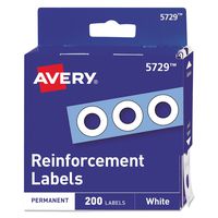 Avery 05729 Dispenser Pack Hole Reinforcements, 1/4" Dia, White (Pack of 200)