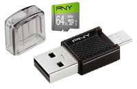 PNY 64GB microSD Card Elite 85MB/s, U1 with OTG Reader (P-OTGCR64GMSC3-GE)