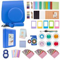 Followsun 16 in 1 Instant Camera Accessories for Fujifilm Instax Mini 9 8 8+: Cobalt Blue Case, Rainbow Strap, Album, 6 Colored Filters, Selfie Lens, Decor Stickers, Film Frames, Cleaning Cloth
