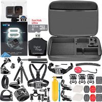 GoPro HERO8 Black + 32GB Memory Card + Hard Case + Card Reader + Chest Strap Mount + Head Strap Mount + Flexible Tripod + Extendable Monopod + Floating Handle + Hero 8 Best Value Bundle