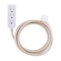 Cordinate Designer 3-Outlet Extension Cord with Surge Protection, Brown Braided Décor Fabric Cord, 10 ft, Low-Profile Plug with Tamper Resistant Safety Outlets, 37916 (Renewed)