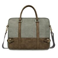 Lavievert Cotton Canvas and Crazy-horse PU Leather Laptop Bag/Cross Body Shoulder Bag and Handbag 2 in 1 / Notebook Ultrabook Tablet Padded Case for Up to 15.6 Inch Laptop - Gray