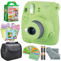 Fujifilm Instax Mini 9 Instant Film Camera (Lime Green) and Accessory Package w/Frames + Stickers + Case + More