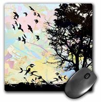 3dRose LLC 8 X 8 X 0.25 Inches Pretty Nature Scene Birds and Tree with Digital Watercolor Sky Mouse Pad (mp_116518_1)