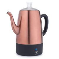 Moss & Stone Electric Coffee Percolator | Copper Body with Stainless Steel Lids Coffee Maker | Percolator Electric Pot - 10 Cups (Copper)
