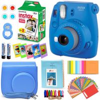 FujiFilm Instax Mini 9 Instant Camera Cobalt Blue + Fuji INSTAX Film (20 Sheets) + Custom Camera Case + Instax Album + 60 Colorful Stickers + 20 Emoji Stickers + Fun Frames + 4 Colored Filters + More