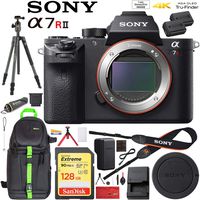 Sony a7R II Full-Frame Alpha Mirrorless Digital Camera 42.4MP Body, Black a7RII ILCE-7RM2/B Bundle with Vanguard VEO 2 Tripod, 128GB Memory Card, Backpack and Accessories (10 Items)