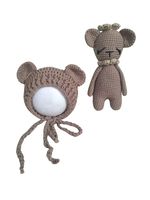 Jastore Infant Newborn Photography Prop Photo Crochet Boys Girls Knit Toy Bear Hats (Bear-dark Khaki Gold Crown)