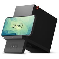 SHARPER IMAGE Wireless Qi Charging Dock with Bluetooth Speaker, Wirelessly Charge Compatible Devices, 10-Watt Fast Charger, Sleek Stand with Finish Protecting Coating, Ultimate Smartphone Accessory