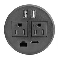 PWR-Plug Power Grommet for Desk Office Furniture Fits 3.125" Inch Grommet Hole 2 (TR) AC Outlets 2 USB Charging Ports 1 CAT6 1 HDMI ETL Listed (Round - (BLACK) Fits 3 1/8" - 3 1/4")