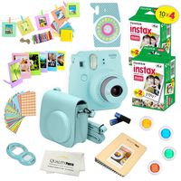 Fujifilm Instax Mini 9 Camera + Fuji INSTAX Instant Film (40 SHEETS) + 14 PC Instax Accessories kit Bundle, Includes; Instax Case + Album + Frames & Stickers + Lens Filters + MORE (Ice Blue)
