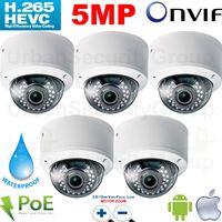 USG Five Cameras : Business Grade H265 5MP 2592x1944 IP Dome Network Security Camera: Motorized 2.8-12mm Auto-Focus Vari-Focal 5MP HD Lens, Power Over Ethernet, IR LEDs, Weatherproof, ONVIF, RCA Audio