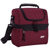 MIER 2 Compartment Lunch Bag for Men Women, Leakproof Insulated Cooler Bag for Work, School, Dark Red, Medium